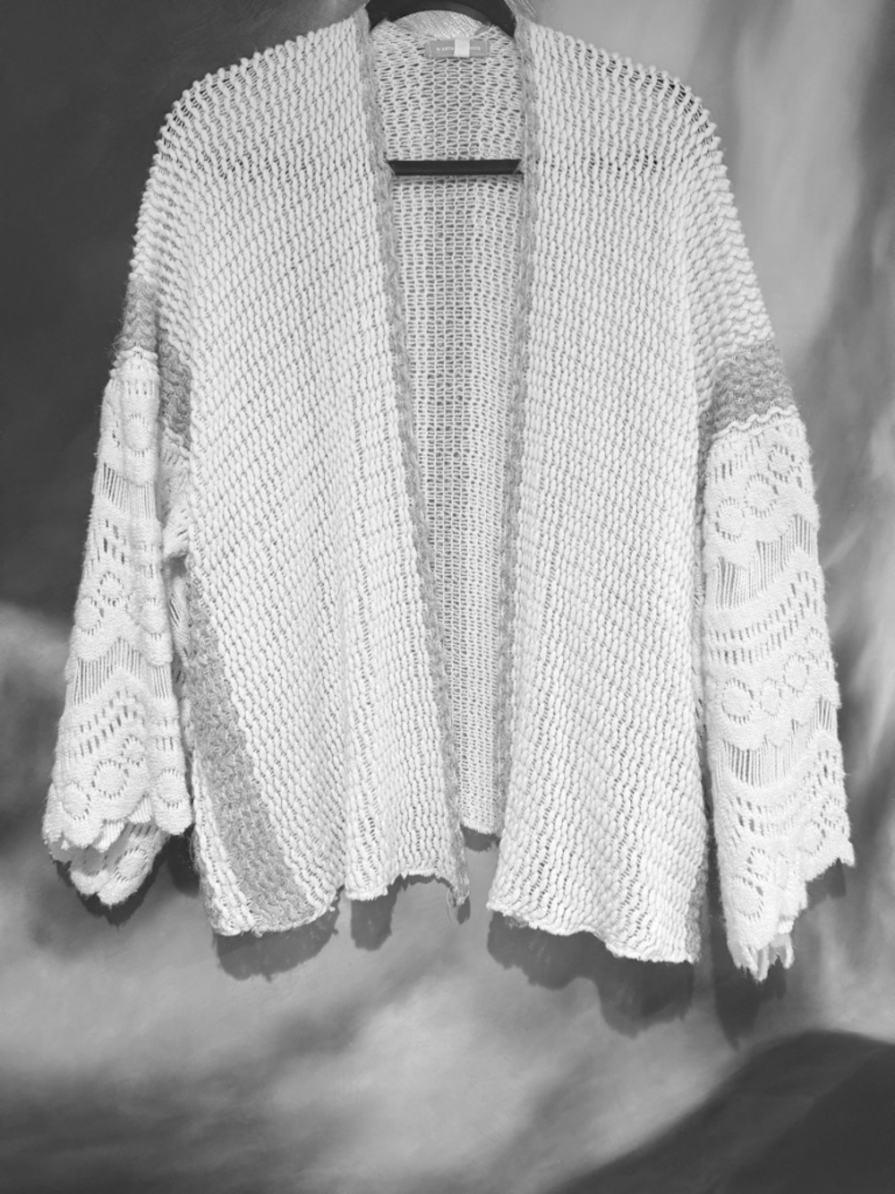 Anthropologie Ivory Open-Front Crochet Sleeve Knit Cardigan